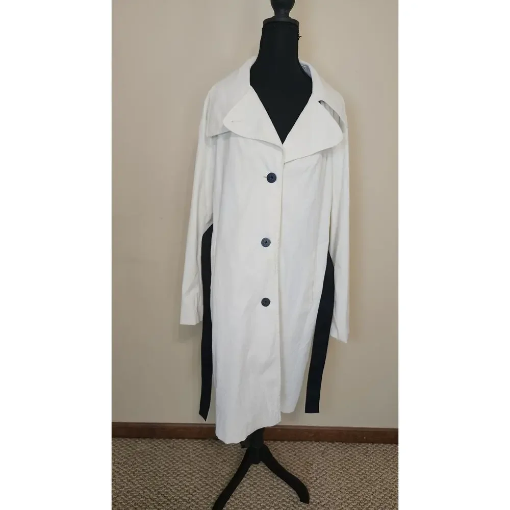 Donna Karen New York(DKNY) Womens XL White Black Lined Trench Coat Belted